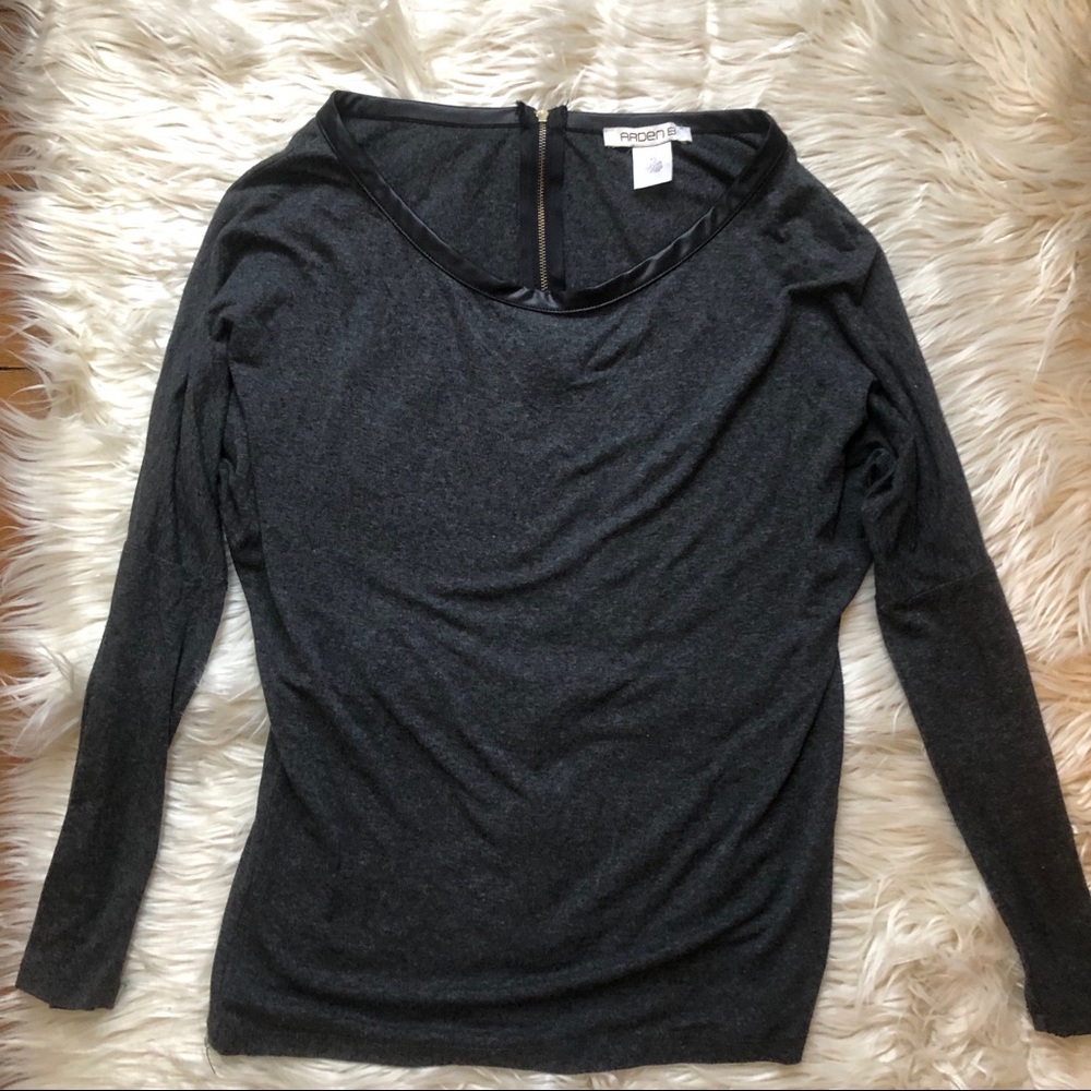 Arden B Shirt W/ Leather Trim & Zipper Back Sz XS
